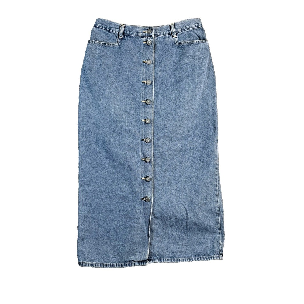 NY JEANS Maxi Skirt Size 14 Blue Button‎ Up Denim Country Western Beach Boho